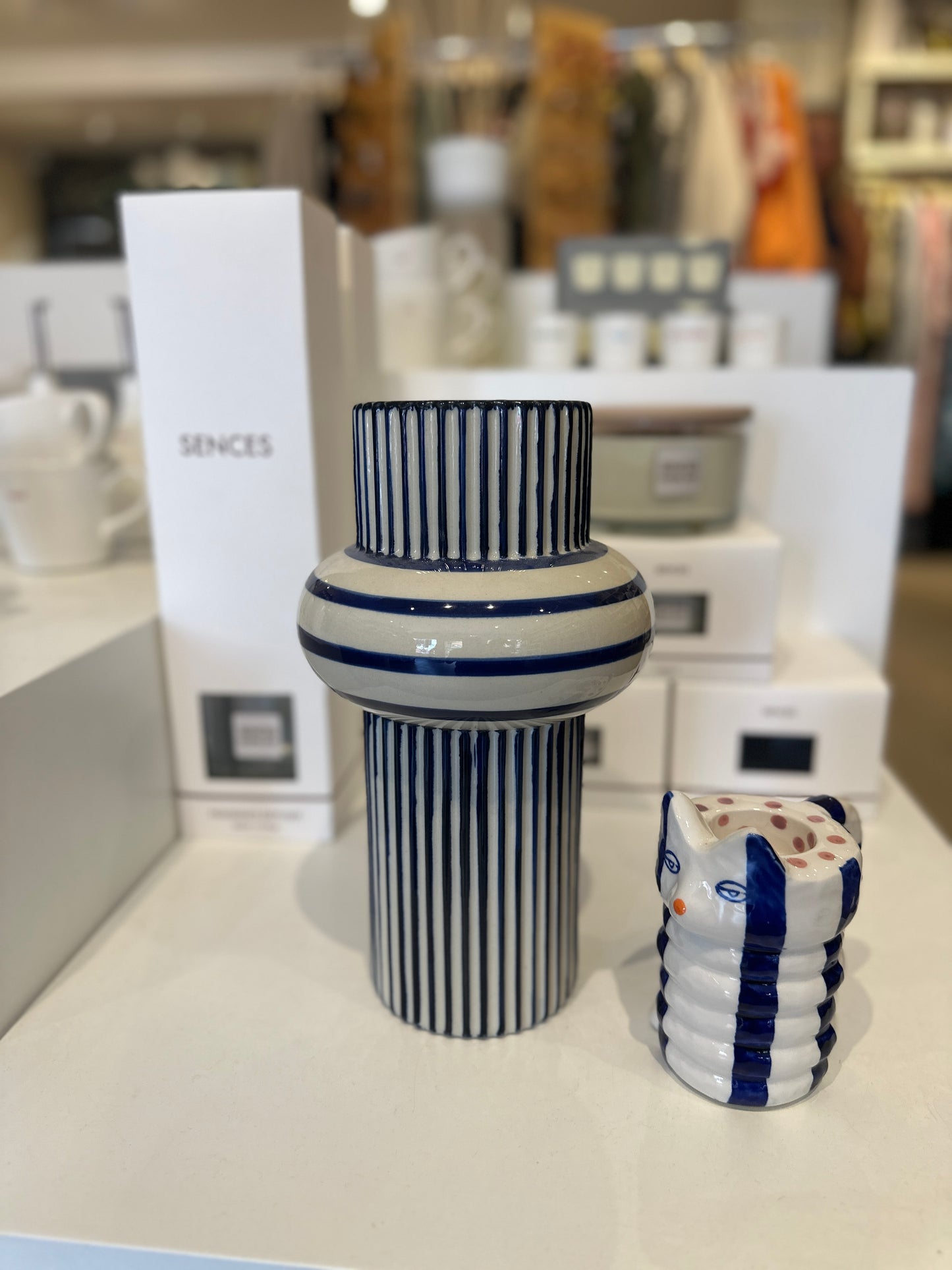 Blue and White Pinstripe Vase