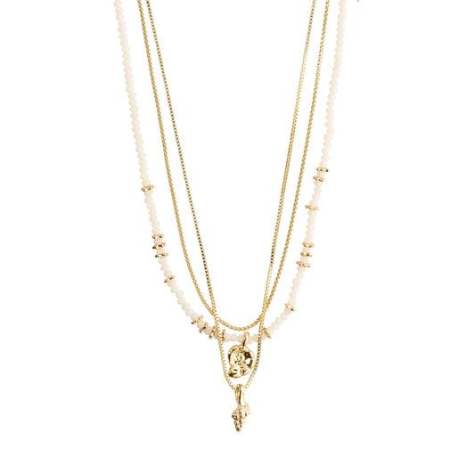 Pilgrim SEA necklace, 3-in-1 set, white/gold-plated