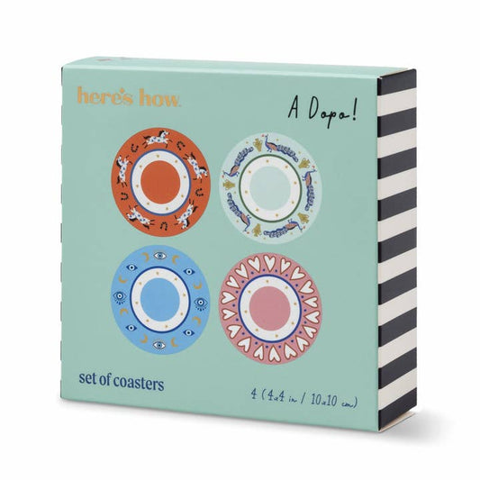 A Dopo Set of 4 Coasters - Eye, Peacock, Heart, Horse