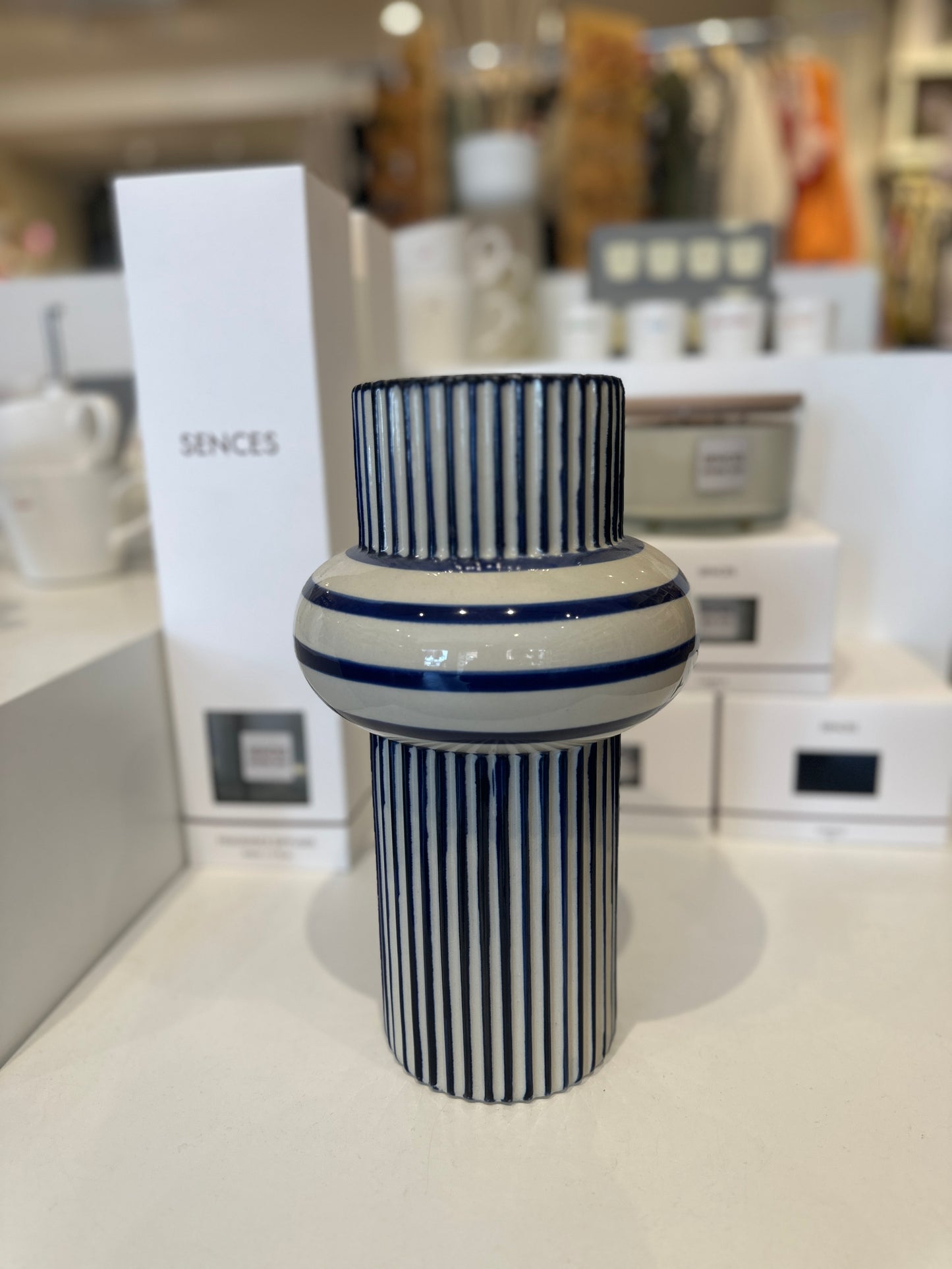 Blue and White Pinstripe Vase