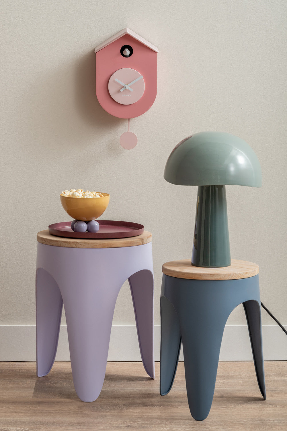 Present Time Wall Clock Grato Cuckoo in Tan Rose & Soft Pink