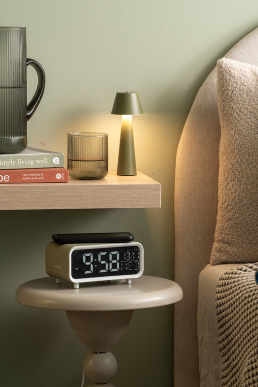 Present Time Alarm Clock Chunky LED w. Phone Charger in Tea Green