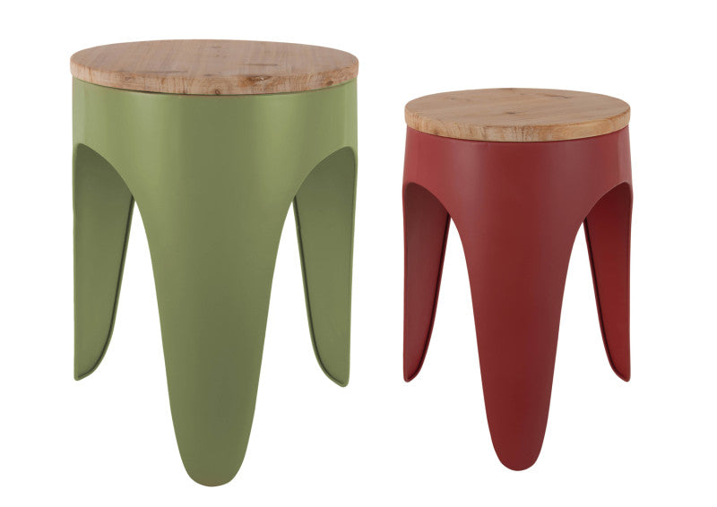 Present Time Stool Set Double Funky in Army Green and Red