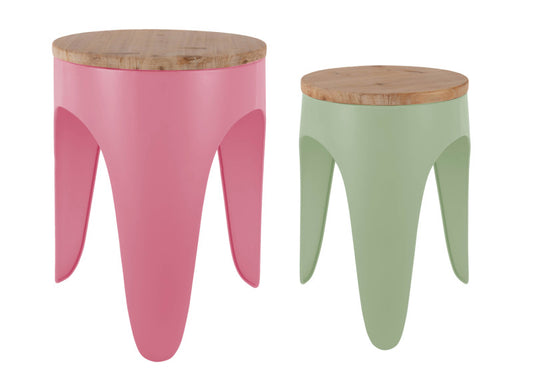 Present Time Stool Set Double Funky in Tan Rose and Tea Green