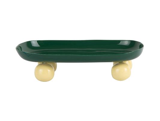 Present Time Double Funky Oval Tray in Retro Green & Soft Yellow