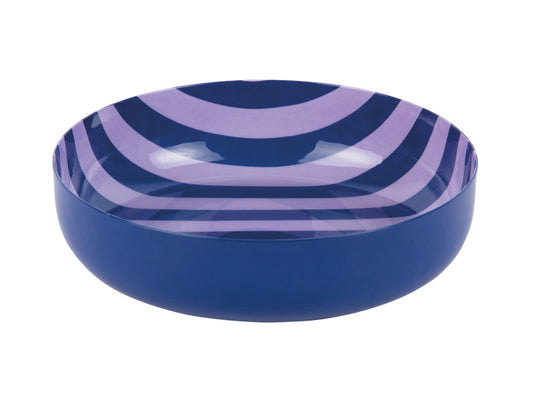 Blue and purple striped bowl on a white background