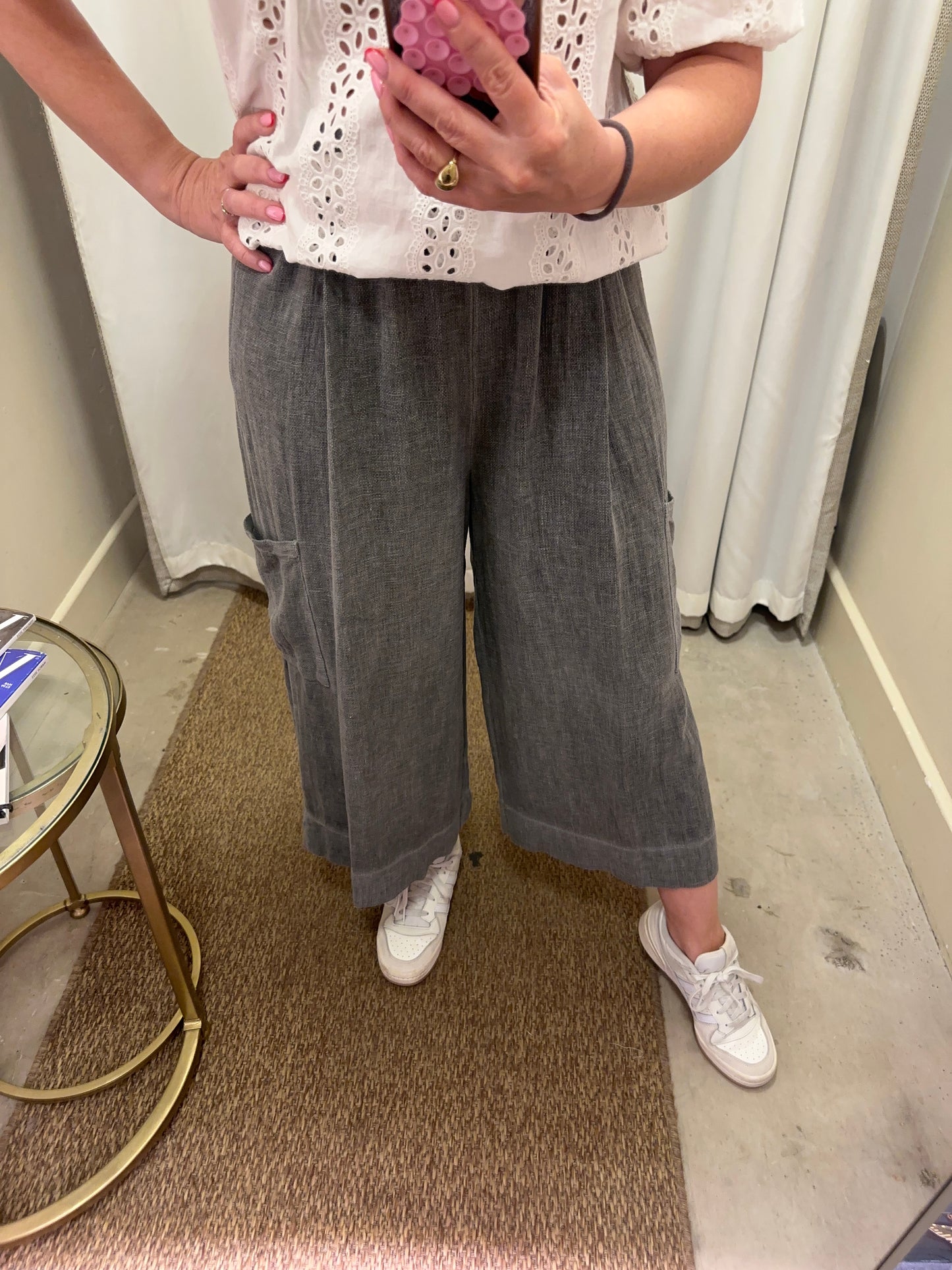 Harper Cropped linen mix trouser with side pockets Charcoal
