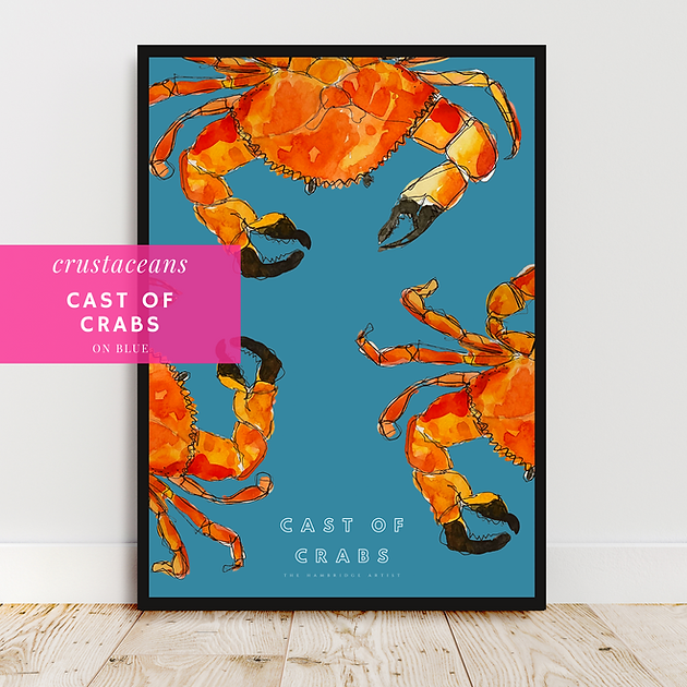 The Hambridge Artist 50x70cm Cast of Crabs Blue Unframed Print