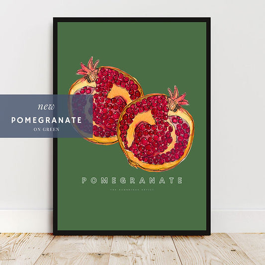 The Hambridge Artist 50x70cm Pomegranate on Green Background Framed Print