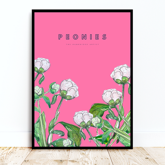 The Hambridge Artist 50x70cm Peonies on Bright Pink Background Unframed Print