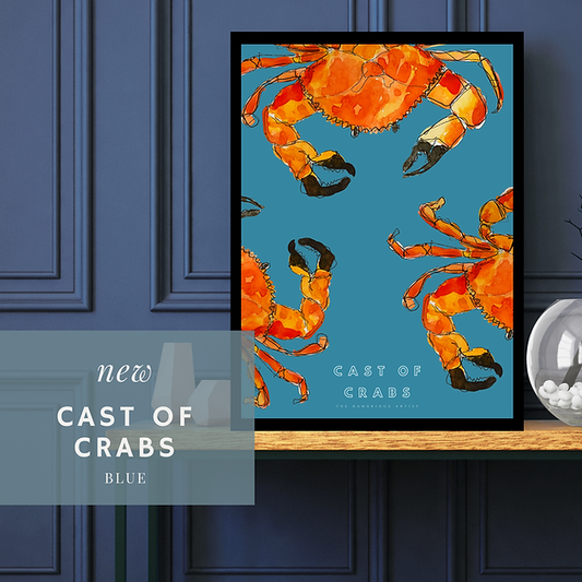 The Hambridge Artist 50x70cm Cast of Crabs Blue Unframed Print