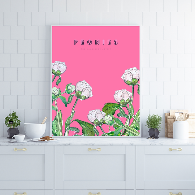 The Hambridge Artist 50x70cm Peonies on Bright Pink Background Unframed Print