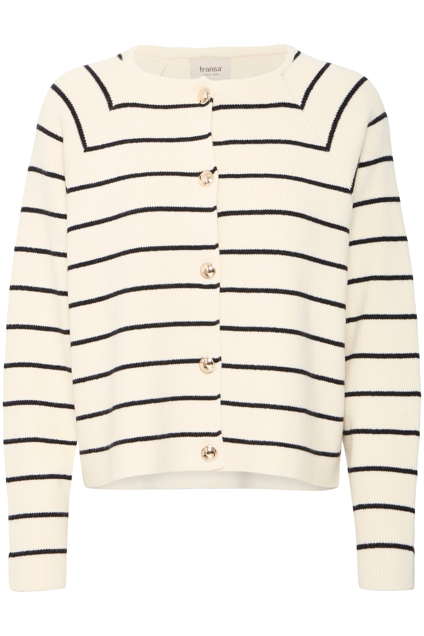 Striped cardigan with buttons on a white background