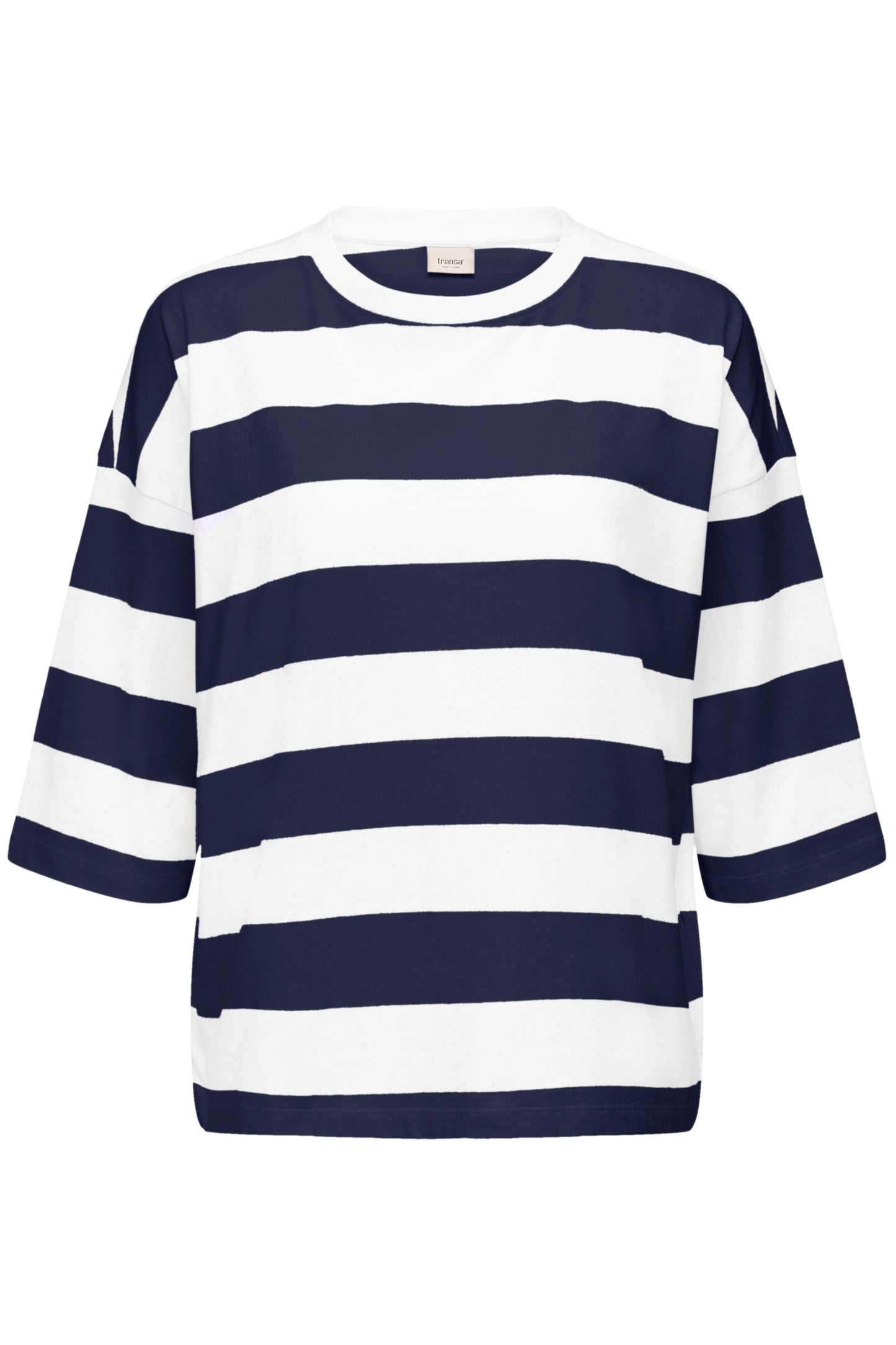 Fransa Milda Tee 1 in White with Navy Stripe