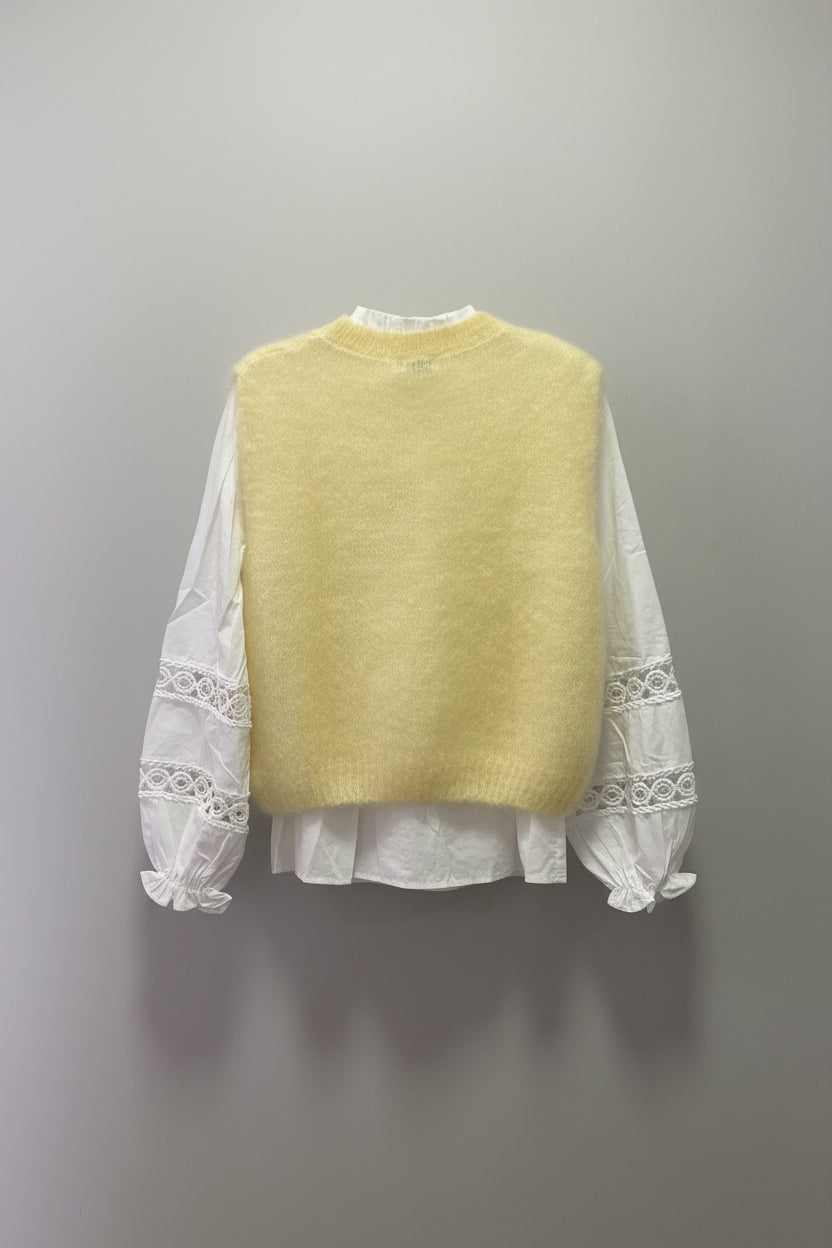 Florence Fluffy Mohair Knit Tank Top in Lemon