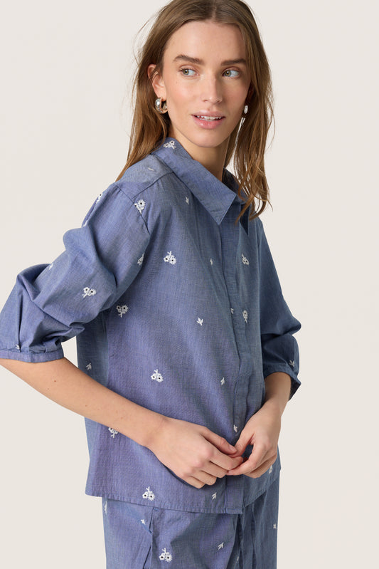 Soaked in Luxury Elly Shirt in Medium Blue Denim