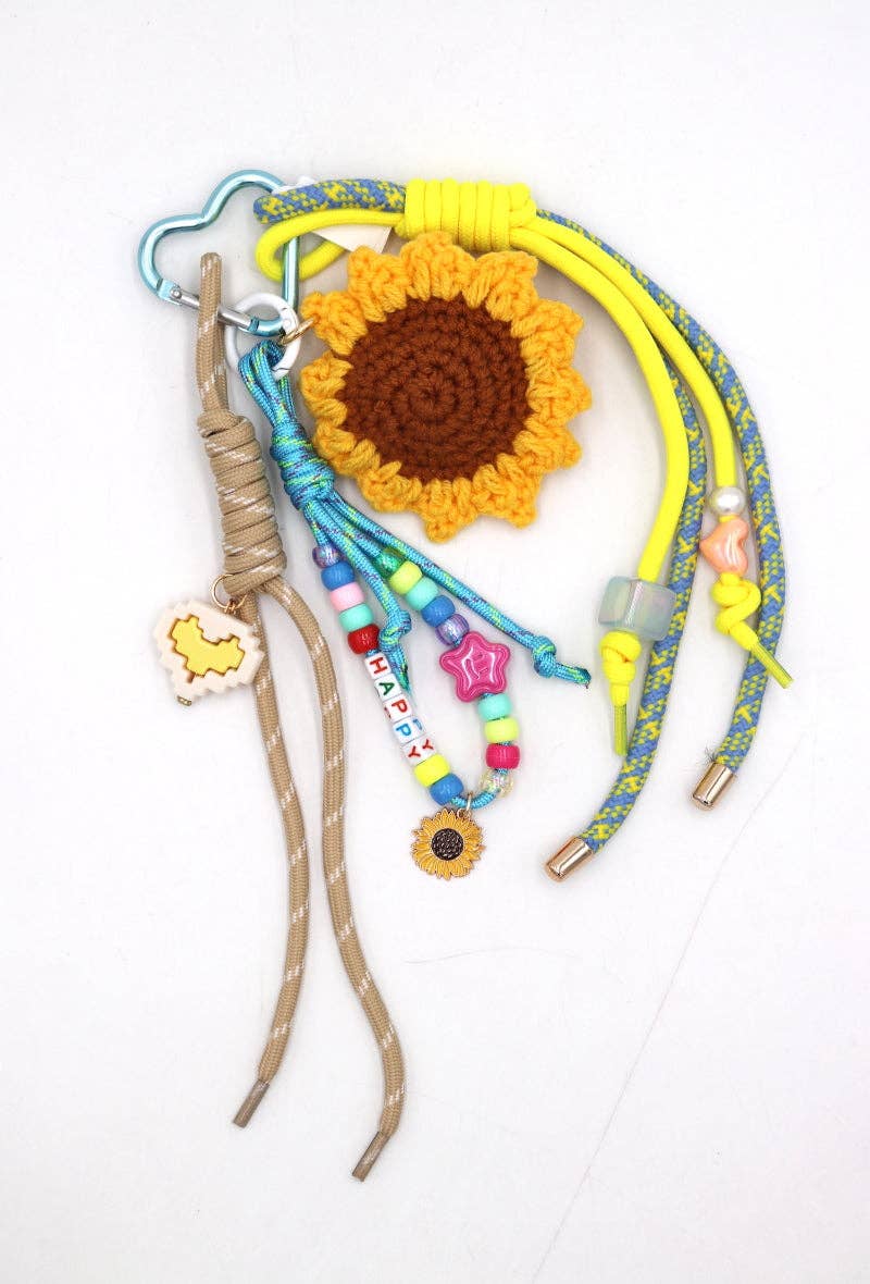 Crocheted Sunflower Bag Charm in Yellow