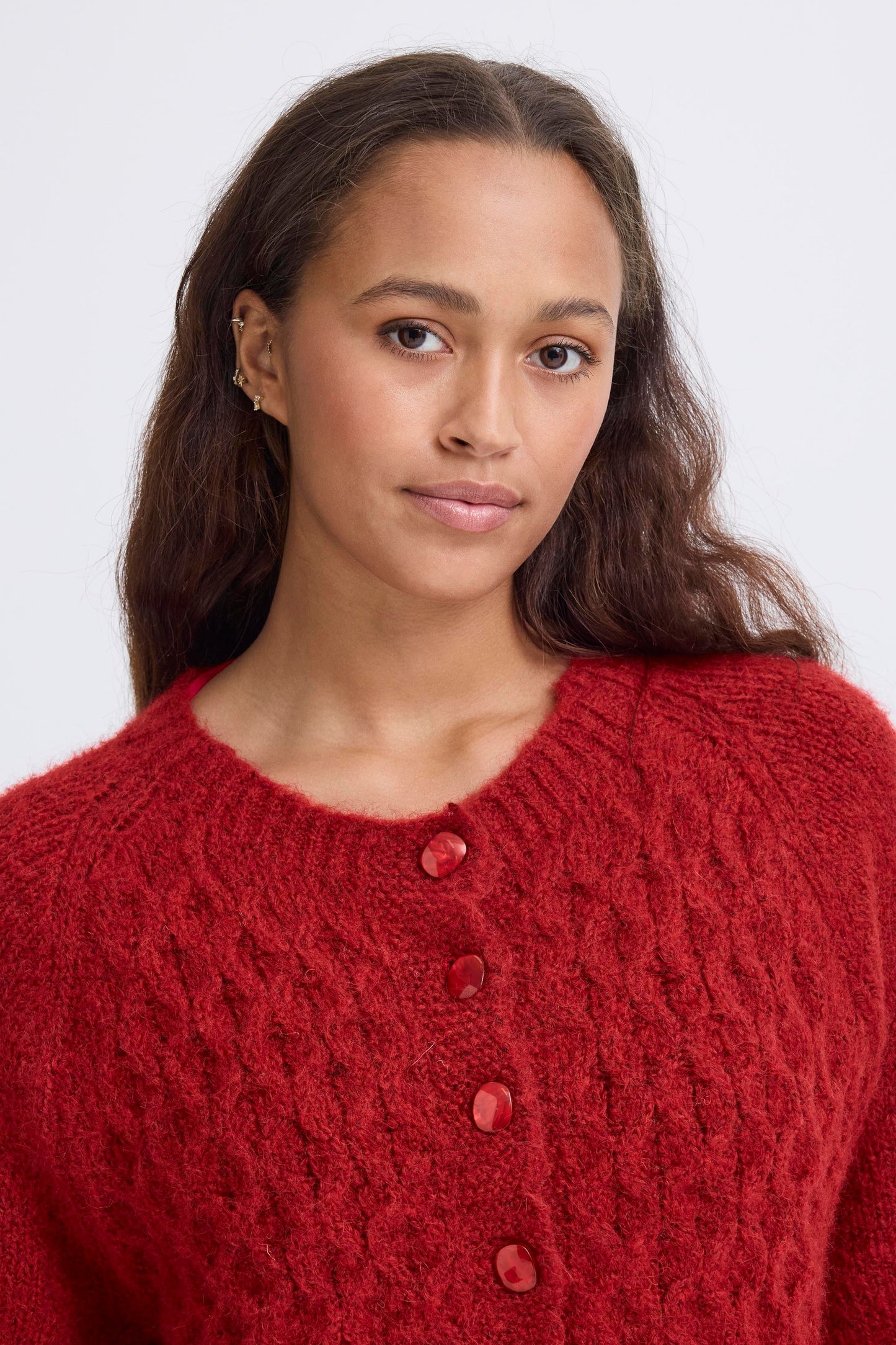 ICHI Belablue Cardigan in Red Dahlia