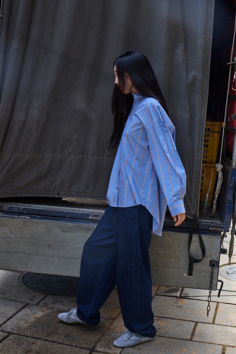 ICHI Sadia Shirt in Blue Yonder Stripe