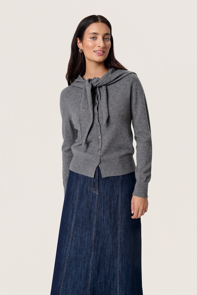 Soaked in Luxury Molina Scarf Cardigan in Grey Melange