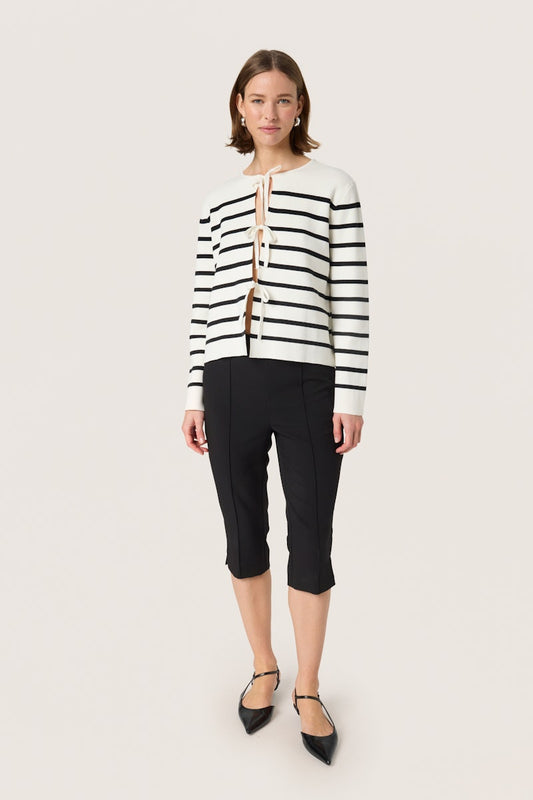 Soaked in Luxury Haven Cardigan in white with Black Stripe