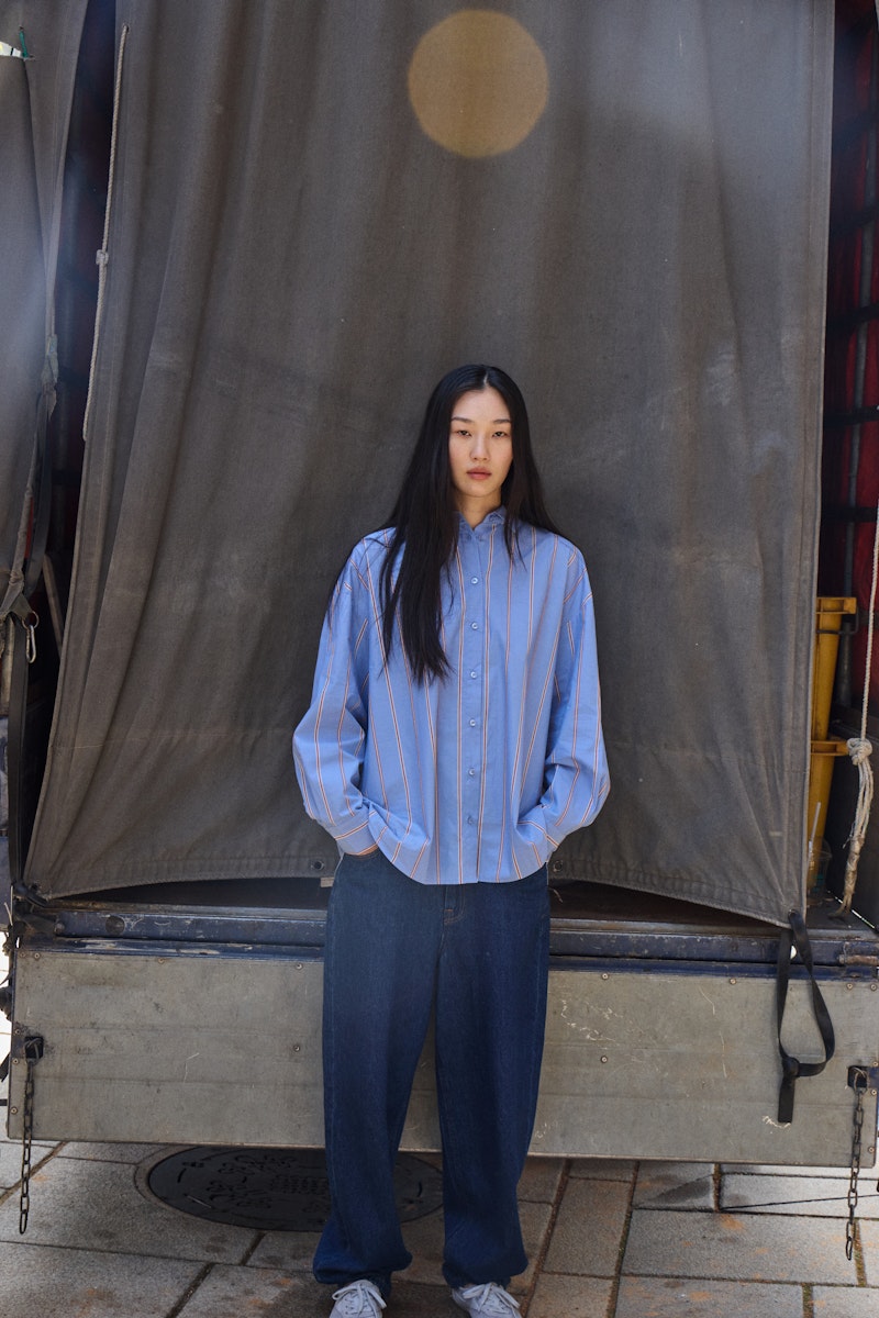 ICHI Sadia Shirt in Blue Yonder Stripe
