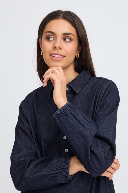 Fransa Chicago Dress in Unwashed Blue Denim