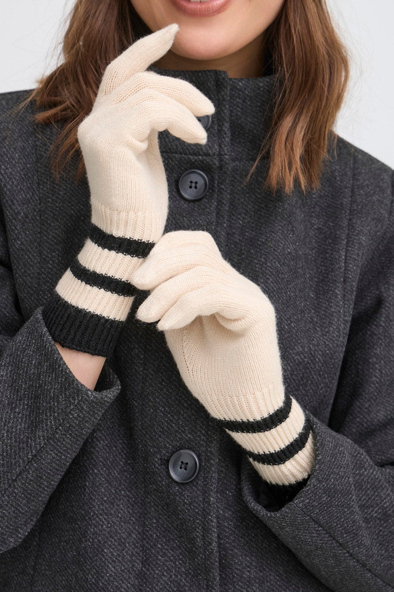 Fransa Stripy Gloves in Whisper White Mix
