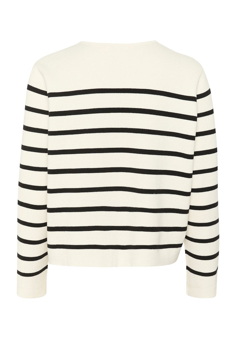 Soaked in Luxury Haven Cardigan in white with Black Stripe