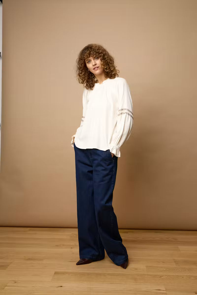 Fransa Zaba Blouse in White Tobacco Stripe