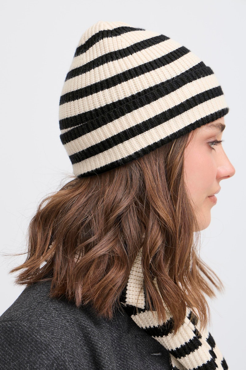 Fransa Stripy Hat in Whisper White Mix