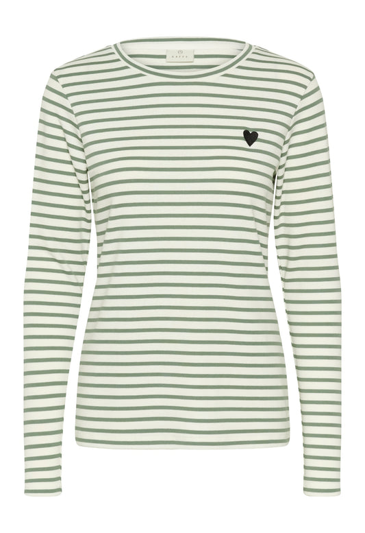 KAFFE Liddy Long Sleeved T-Shirt in Chalk & Sea Spray