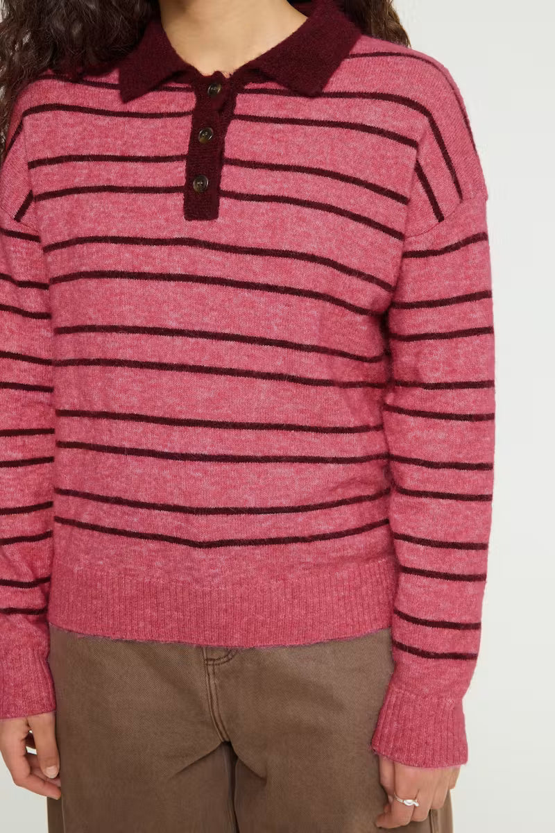 ICHI Sage Pullover in Fruit Dove With Zinfandel Stripe