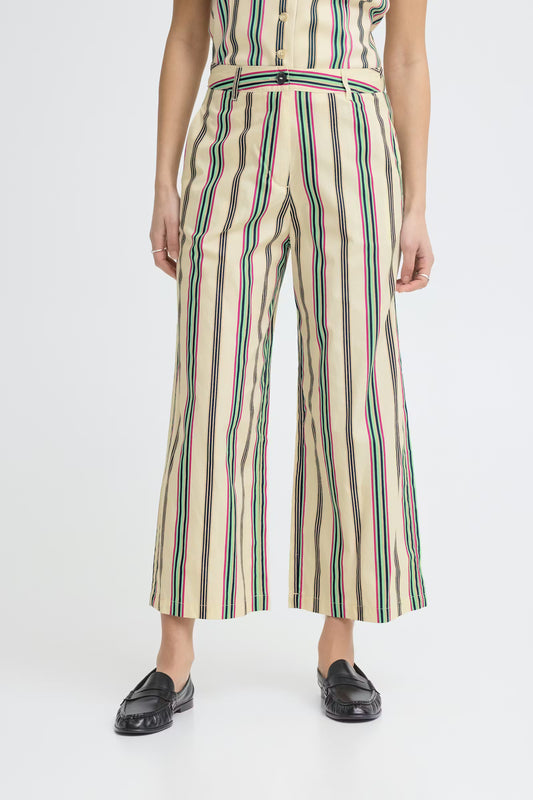 ICHI Leanna Trousers in Multi Stripe & White