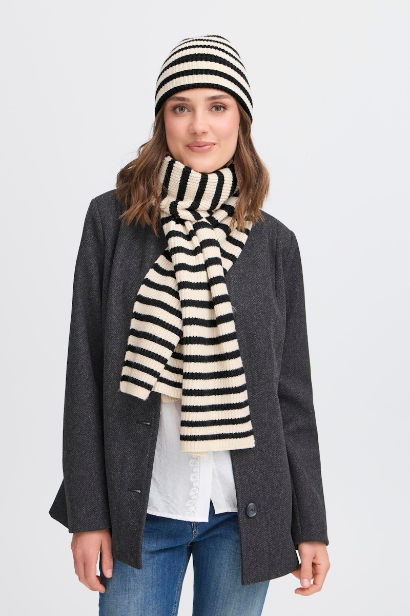 Fransa Stripy Hat in Whisper White Mix
