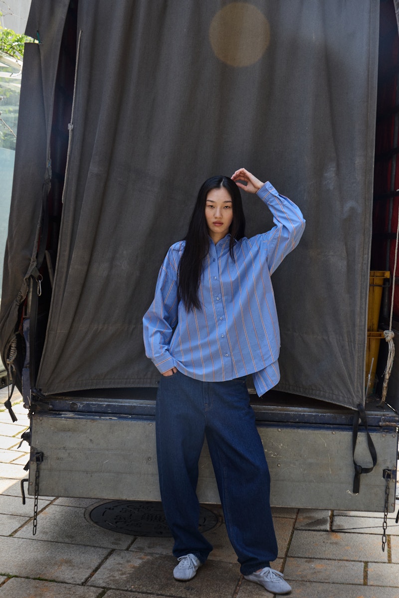 ICHI Sadia Shirt in Blue Yonder Stripe