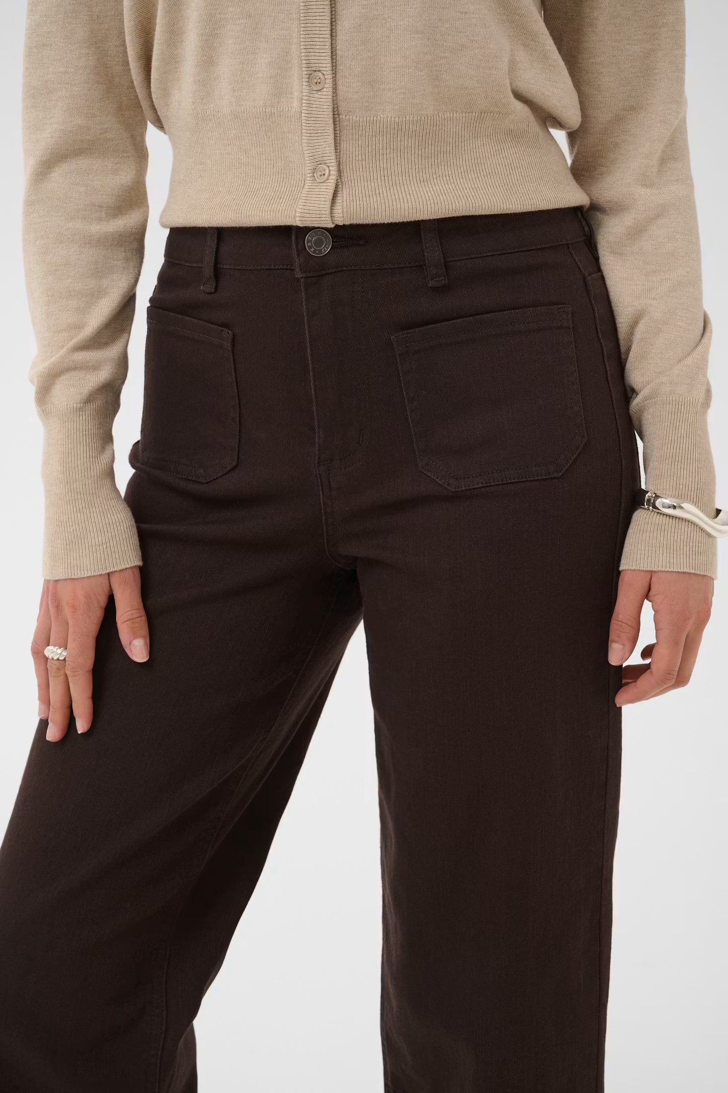 Kaffe Brook Cropped High Waisted Jeans in Coffee Bean