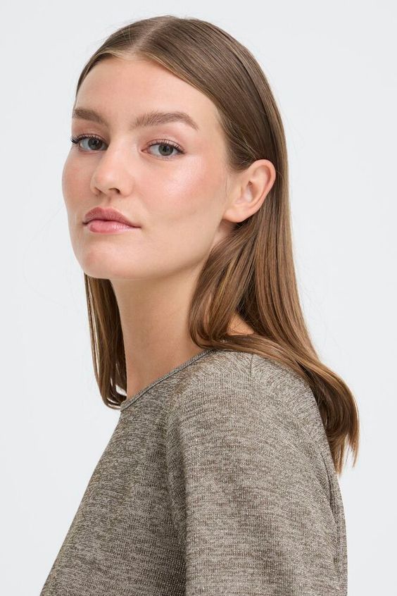 ICHI Danice SS Top in Silver Mink - Nature