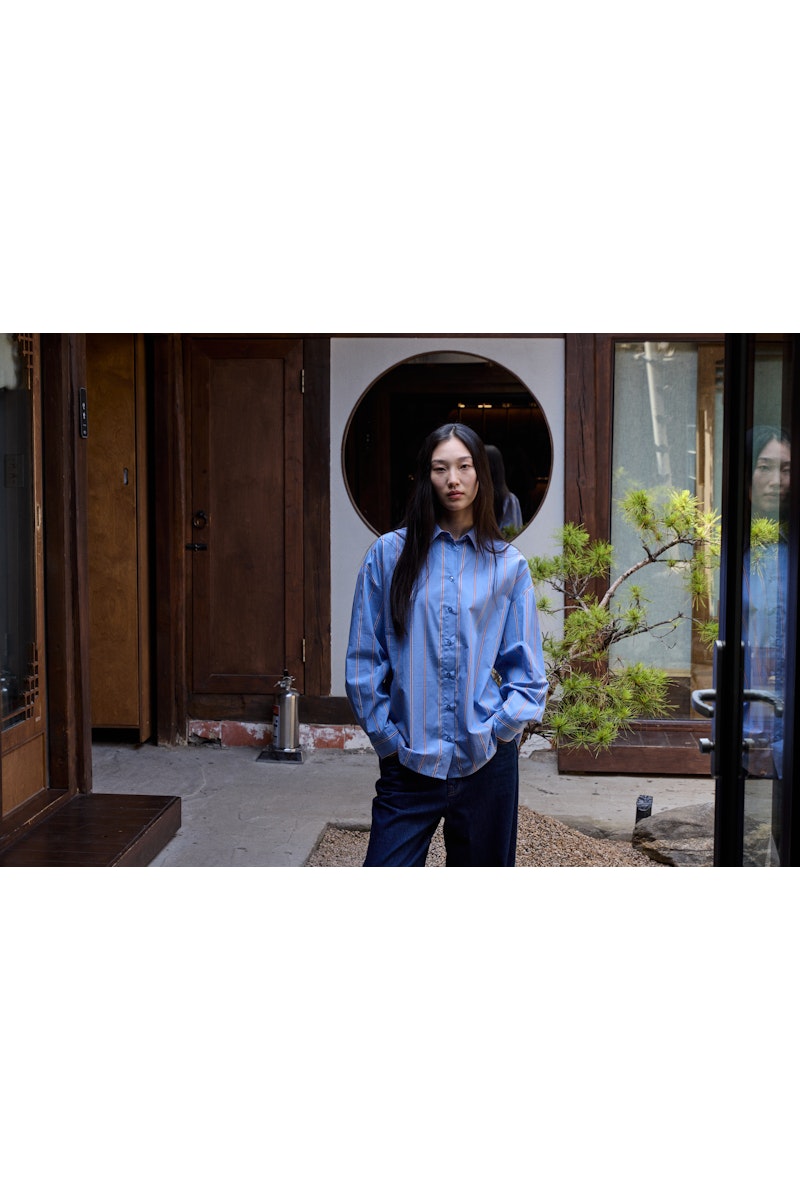 ICHI Sadia Shirt in Blue Yonder Stripe