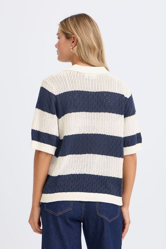 Fransa Vally Polo Shirt in Navy Blazer Stripe