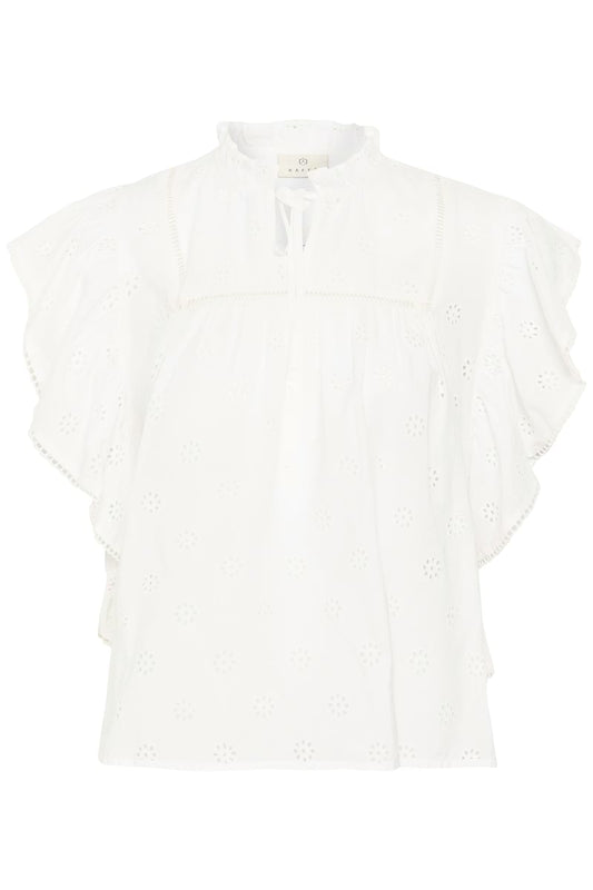KAFFE Fiona Frill Top in Chalk