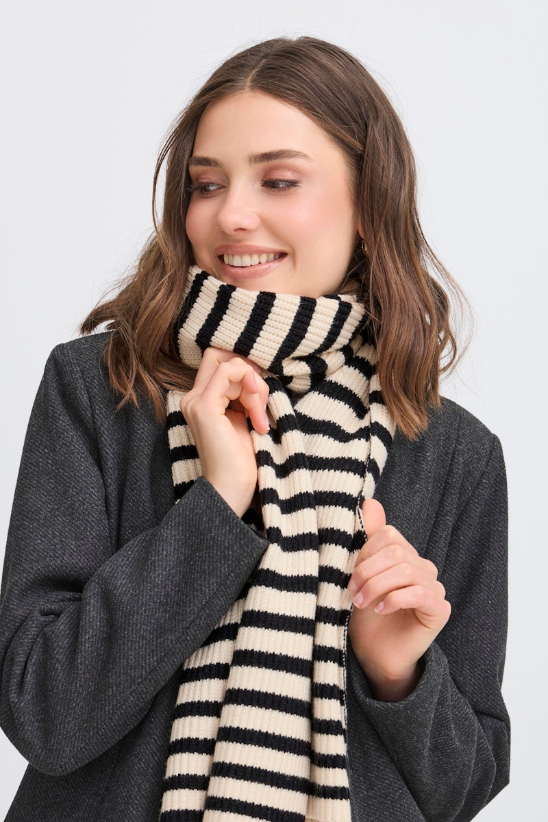 Fransa Stripy Scarf in Whisper White Mix