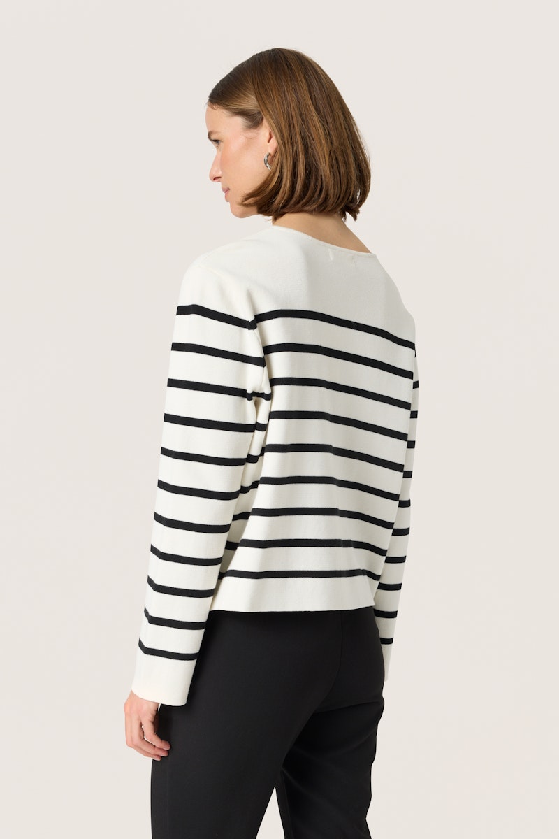 Soaked in Luxury Haven Cardigan in white with Black Stripe