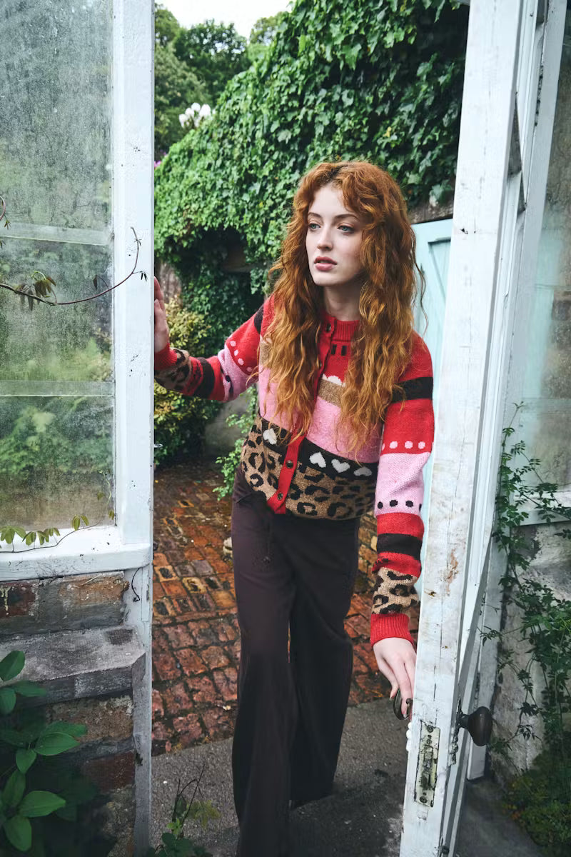 Ichi Lovoni Cardigan in Poinsettia Mulitpattern