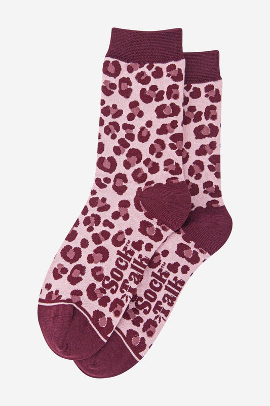 Women's Bamboo Socks - Light Pink/Berry, Leopard