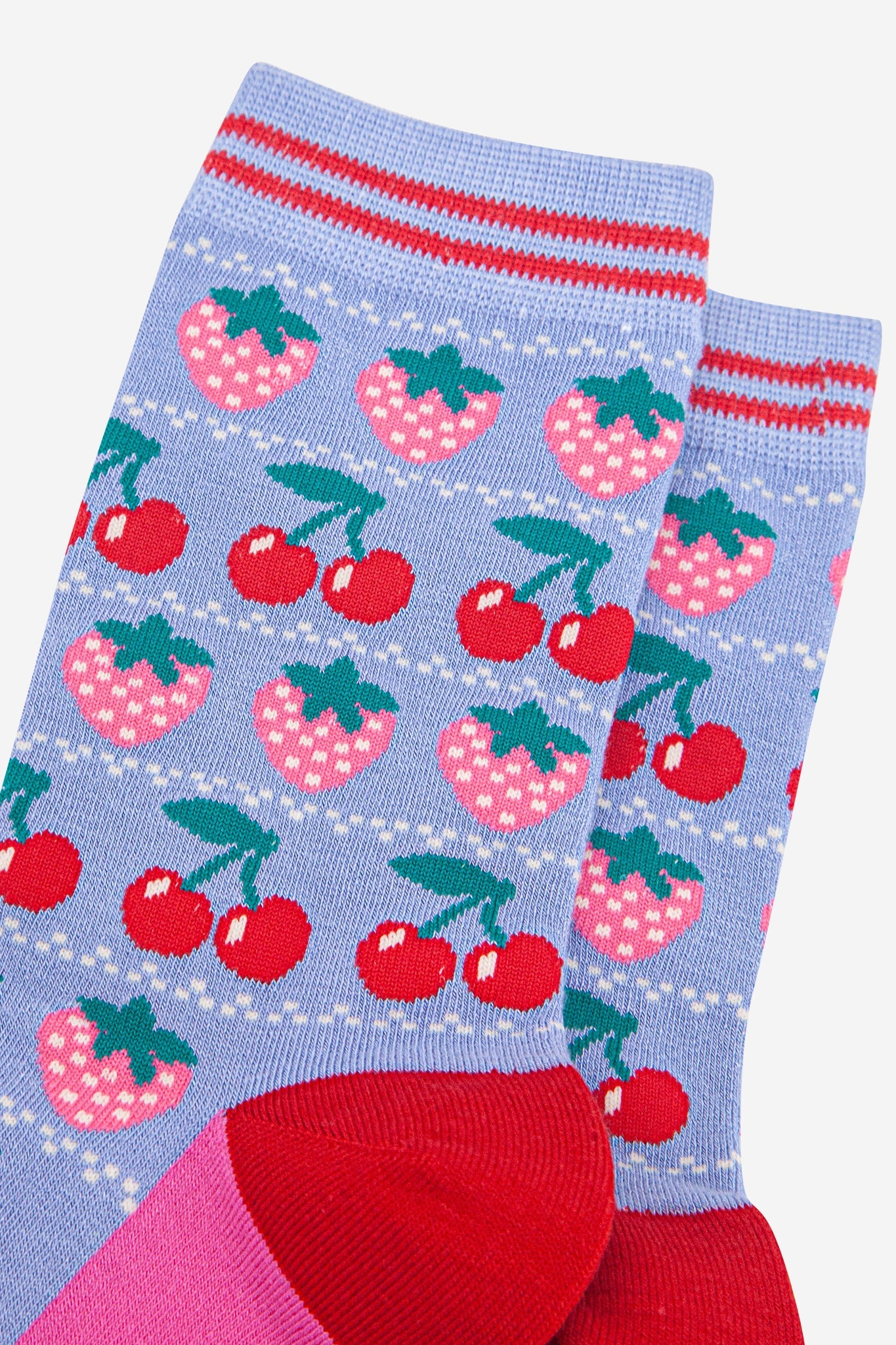 Women's Bamboo Socks - Light Blue/Red, Strawberries
