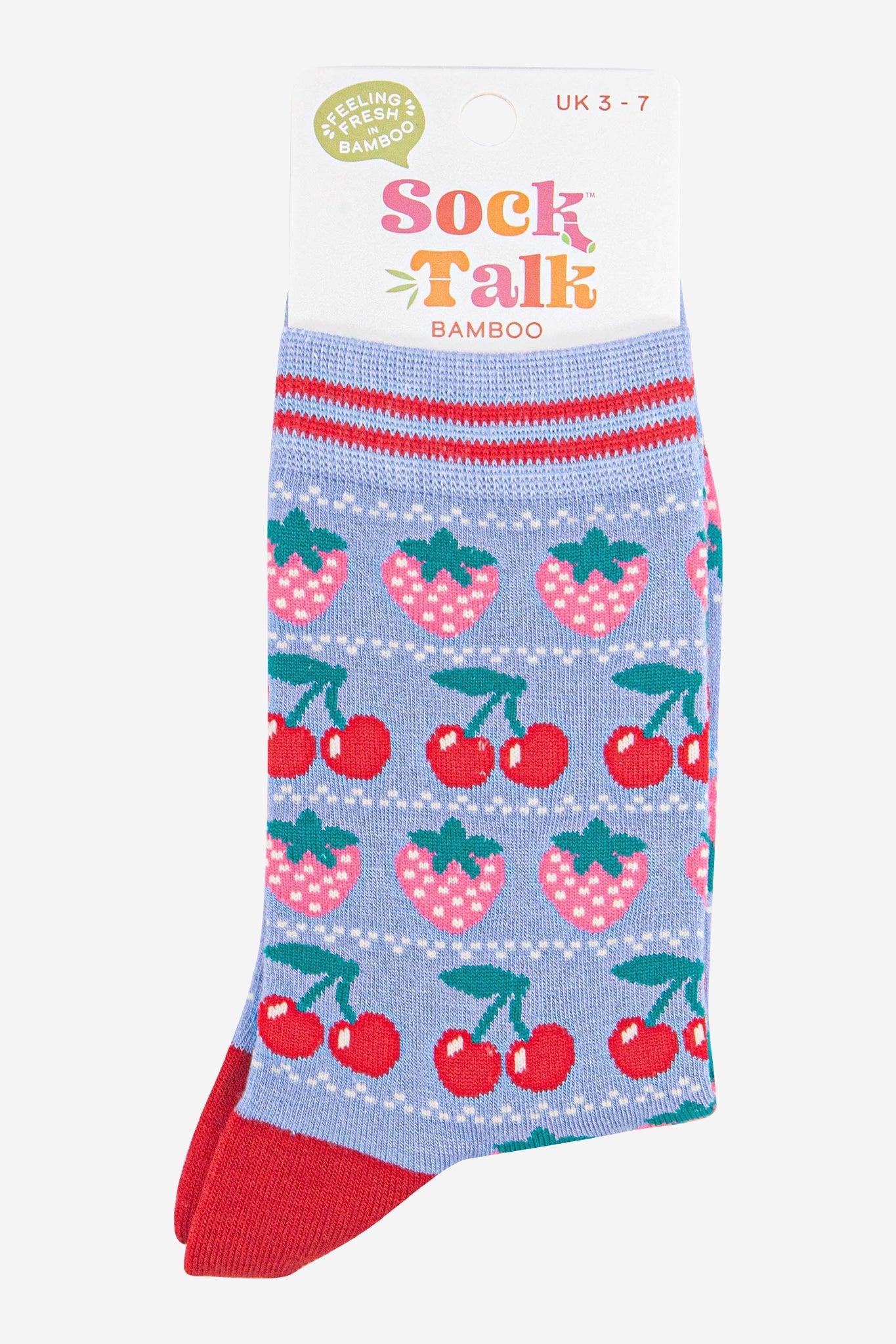 Women's Bamboo Socks - Light Blue/Red, Strawberries