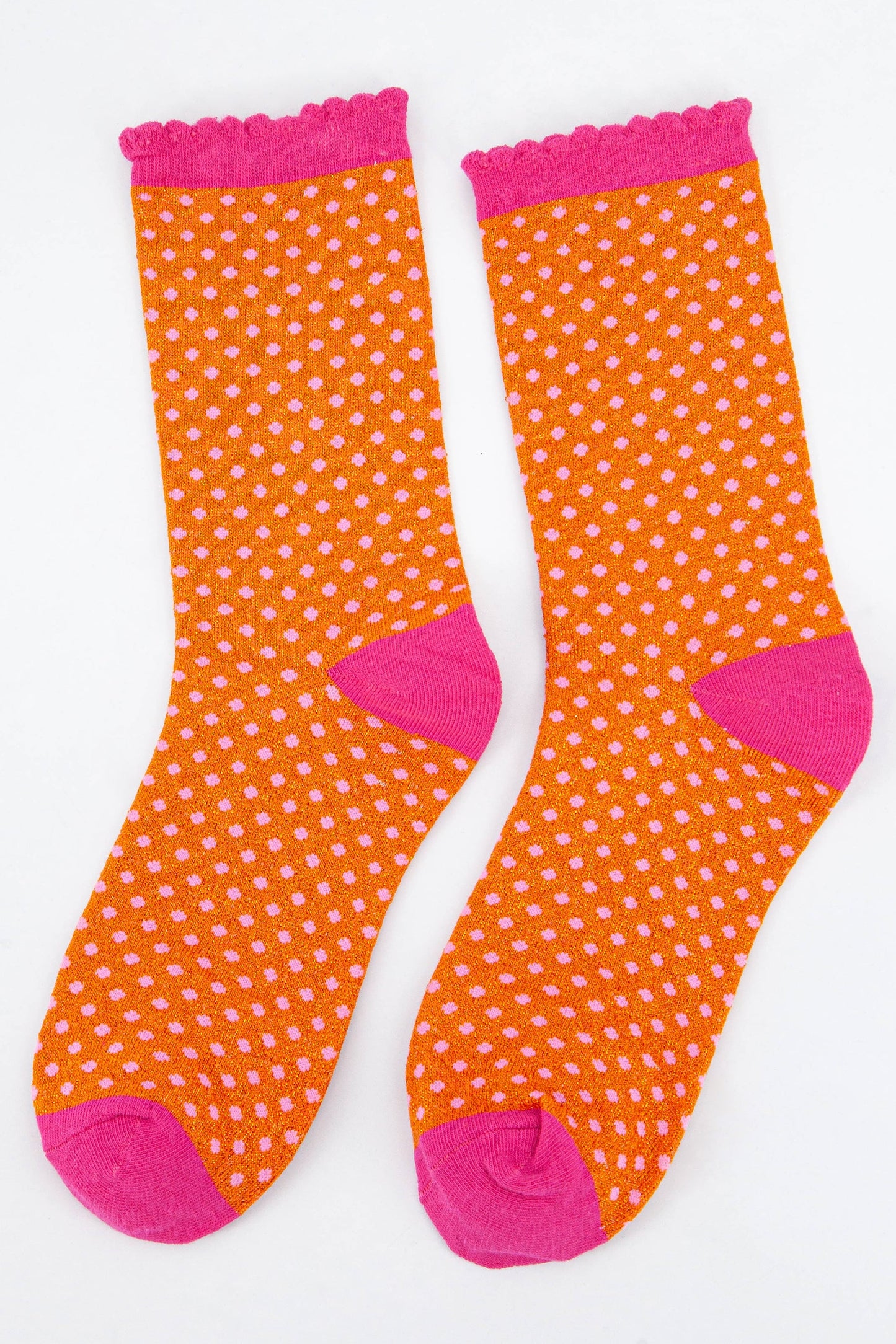 Glitter Socks - Orange/Pink, Small Polka Dot
