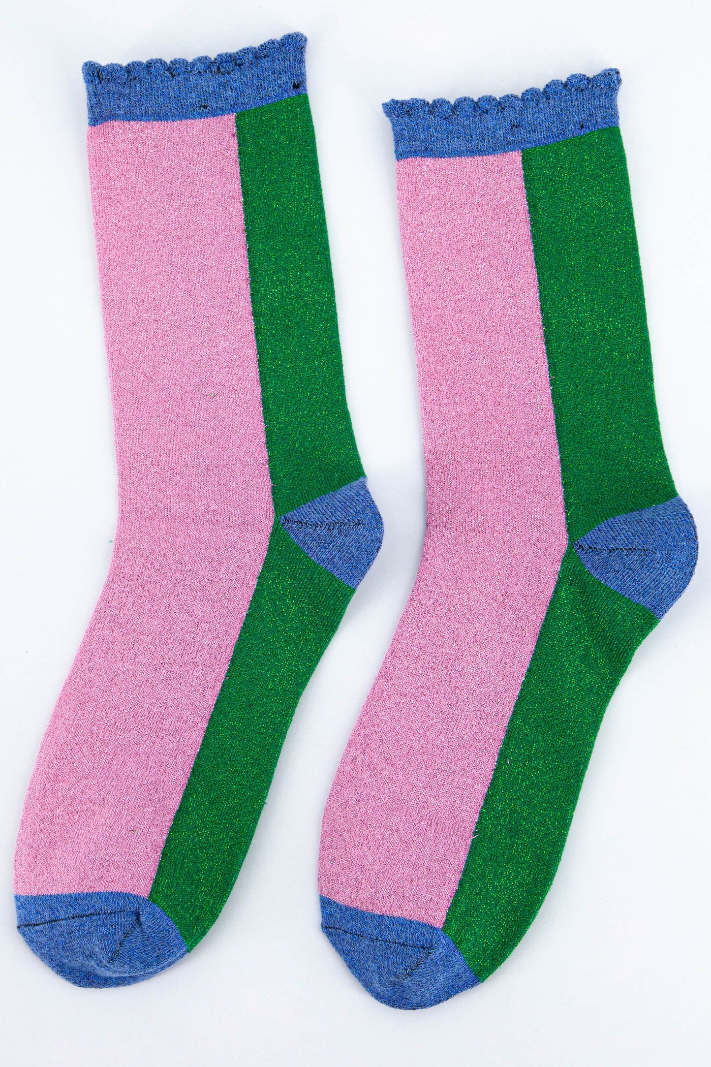 Women's Glitter Socks - Pink/Green, Colour Block