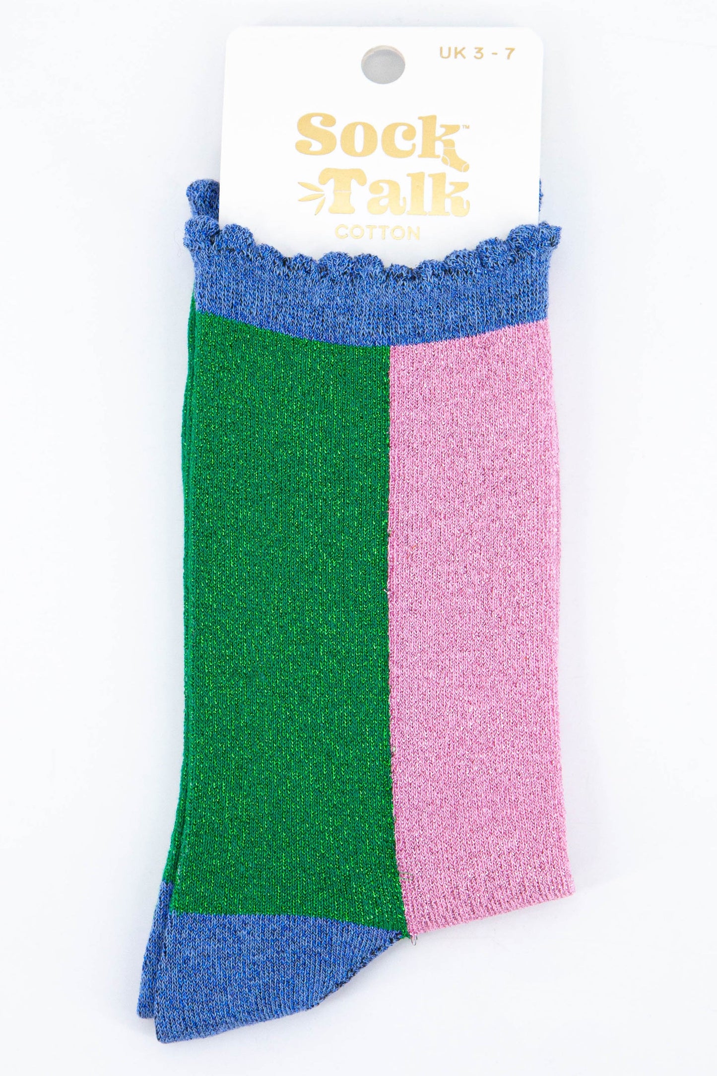 Women's Glitter Socks - Pink/Green, Colour Block
